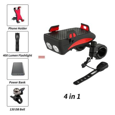 China 6-12 Hours USB Bicycle Bracket Bicycle Accessories Aubtec 4 in1 Bike Cell Phone Holder Recycling Front Light Horn Holder for sale