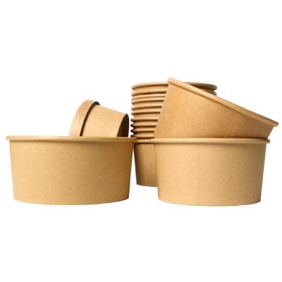 China Disposable Fast Food Box Wrapping Paper Cup Take Out To Go Oatmeal Round Bucket Insulation PLA Biodegradable Compostable Paper Bowl for sale