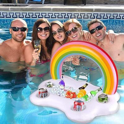 China Sustainable Rainbow Drinks Holder Floats Beverage Fruit Candy Tray BBQ Picnic Floating Pool Party Shake Luau Cooler Box Floating Cooler for sale