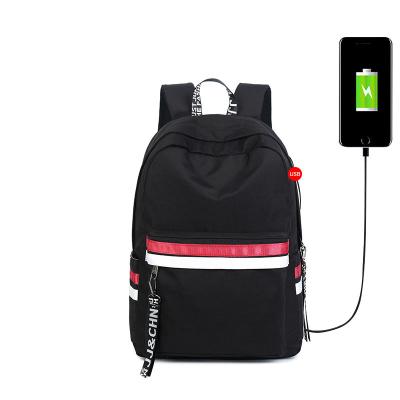 China USB Nylon Single Color Backpack School Bag Waterproof Customizable Filling Durable School Back for sale