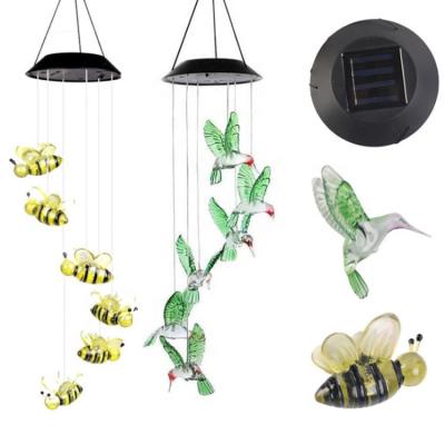 China Modern Custom Acrylic Hanging Light Led Outdoor Solar Panel Hummingbird Garden Street Light Wind Chime Solar Garden Light Fixtures Modern Outdoor Light Fixtures 2100 for sale