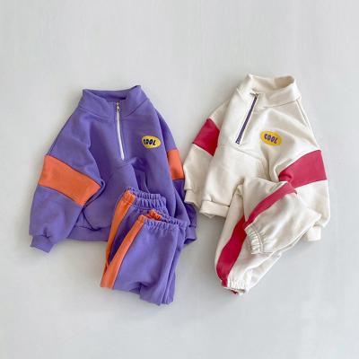 China Autumn Clothing Boys and Girls Sweater Retro Smart Casual Two-piece Color Matching School Uniform Baby Tracksuit Pants for sale