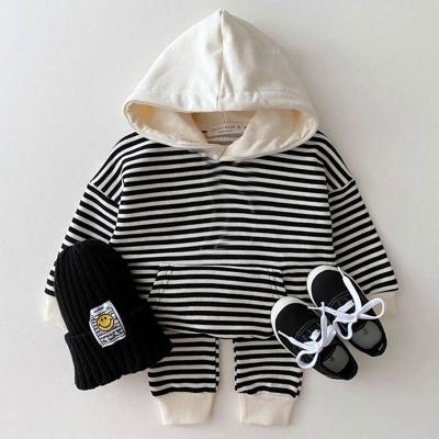 China Smart Casual Infant Baby Toddler Fashion Striped Suit Autumn Hooded Leisure Sports Sweatshirt And Sweatpants Two Piece Set for sale