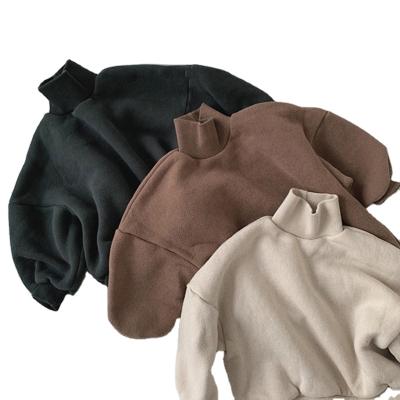 China Winter Fleece Boys and Girls Sweatshirts Anti-Shrink Solid Color High Neck Long Sleeve Sweaters for Boys and Girls Rib Round Neck for sale