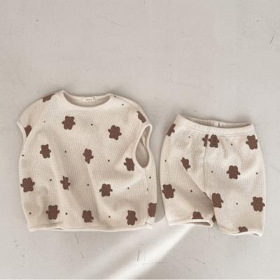 China Baby Smart Casual Sleeveless Cartoon Summer Cute T-shirt Shorts Baby Two-piece Frozen Waffle Leisure Loose Suit for sale