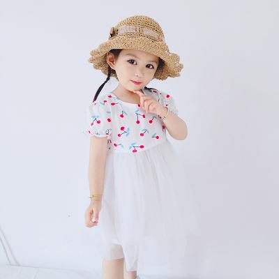 China Summer Cherry Short-Sleeved Dress Girls Infant Toddler Anti-wrinkle Princess Dress Baby Fluffy Comfy Skirt for sale