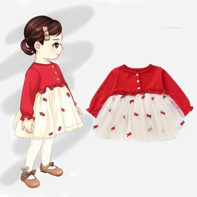 China New Girl's Cute Princess Korean Style Red Infant Mesh Dress One Piece Dress Anti-wrinkle Dropshipping for sale