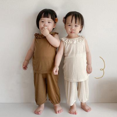 China European Baby Summer Casual Smart New Two-piece Sleeveless Suit Loungewear and American Thin Top Set Children Wholesale for sale