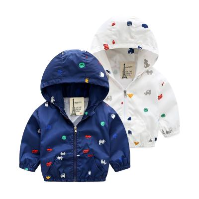 China Anti-wrinkle children's coat boys' anorak new baby car printed Hooded Jacket Children's Shell Jacket Children's fashion for sale