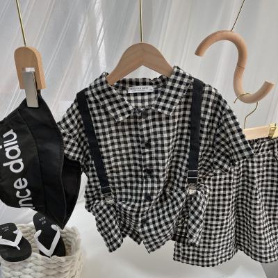 China Smart casual children's suit Korean two-piece set baby outfit fashion Korean plaid boys and girls summer new for sale