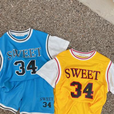 China Smart casual children's suit summer boys and girls new stitching basketball set baby fake two pieces sports sets for sale