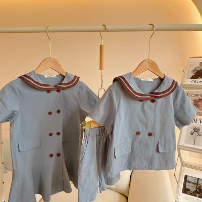 China British Two-piece Suit Baby College Suit Brother and Sister Style Boys and Girls Summer Smart Casual Children's Eye Suit New for sale