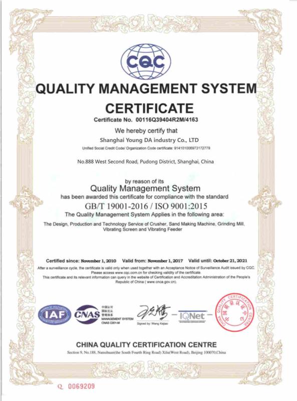 ISO9001 - Shanghai Young Da Industry Co., Ltd