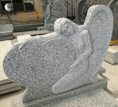 China Modern White Granite Angel Heart Headstone Monument Marble Tombstone for sale