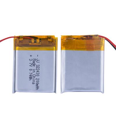 China Electric toys lithium polymer battery 322430 200mAh 3.7V helmet beauty instrument toy lithium battery for sale