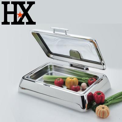 China Modern Luxury rectangle buffet stove electeic chafing dish food warmer hydraulic chafing dish with visible glass for sale