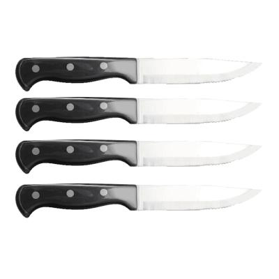 China Useful And Hot Sustainable Sale 4 Steak Black Handle Knives With Serrated Sharp Blade for sale