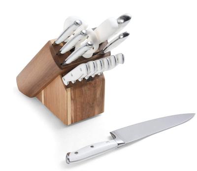 China Professional Single Block 14 Pcs Viable Makers Scissor Knife Set With Wooden Holder Block And Sharpening Steel Kitchen Knife for sale