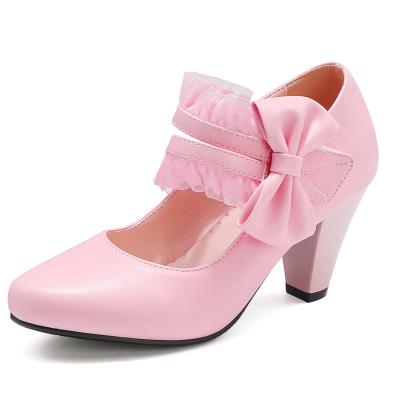 China Light Ladies Pumps Sweet Cute Butterfly-knot Party Pumps Princess Lace Ruffles Chunky Heels Women Lolita Cosplay Shoes for sale