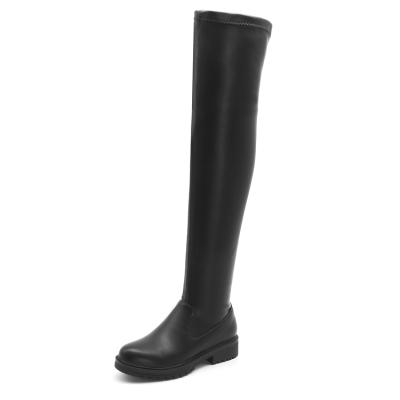 China Round Over The Knee Boots For Women Black Flat Heels Stretch High Knee High Long Boots Women Leg Boots for sale