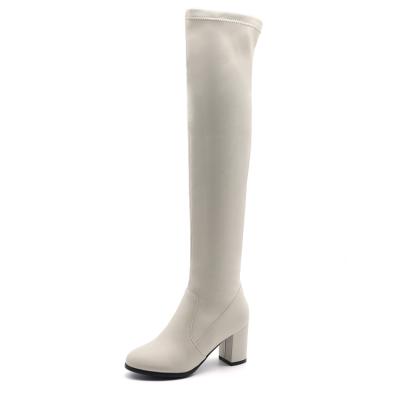 China Women Round Over The Knee Boots Black Round Toe Square High Heels Knee High Boots Stretch Thigh High Boots for sale