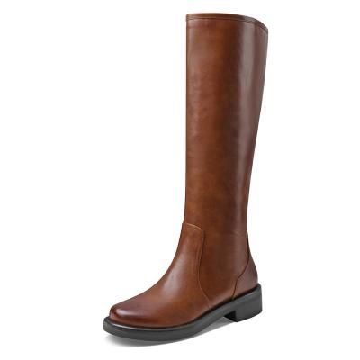 China Round Black Flat Women Knee High Boots Brown Thigh High Boots ZA Winter Boots for sale