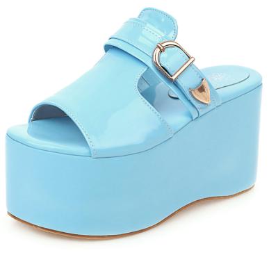 China CUSHIONING Stylish Women Concise Solid Platform Shoes Summer Heeled Slip On Mules Women Block High Heels Flip Flops Mules for sale