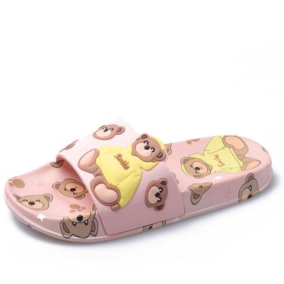 China Fashion Trend Women's Slippers Fashion Trendy Soft Stylish Comfort Open Bear Non-slip Toe Flat Heels Cute Cartoon Bathroom Slippers for sale