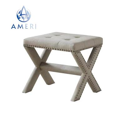 China Customization Removable Wooden Frame Support Cover Upholstery Leather Seat Ottoman Stool Rest Stool for sale