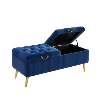 China Fabric Lift Storage Ottoman Bench Elegant Design Velvet Double Storage Bench With Handles for sale