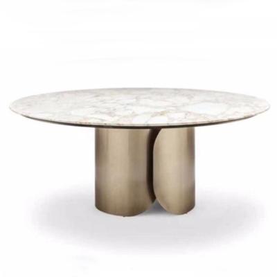 China Italian Minimalist Marble Base Furniture Modern Design Superior Home Villa Stainless Steel Villa Dining Furniture Table for sale