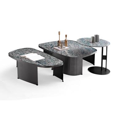 China Italian Minimalist Durable Using Low Price Stainless Steel Stone Oval Frame Sinterted Coffee Table Sets for sale