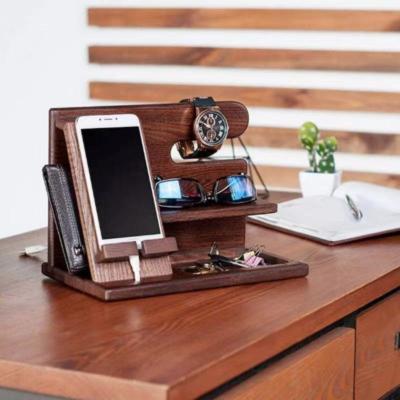 China Factory Direct Wooden Adjustable Phone Docking Station Bedside Nightstand Organizer For Phone Wallet Watch Glasses for sale