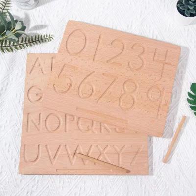 China Home Education Montessori Numbers and Letters Geometry Groove Decoration Wooden Concave-convex Calligraphy Board Early Beech Braille Board for sale