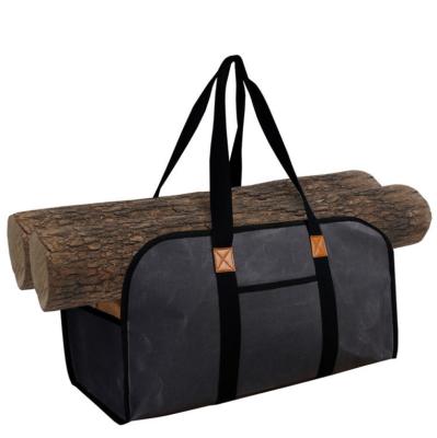 China Heavy Duty Home Fireplace Log Carrier For Firewood, Waxed Wood Rack Durable Canvas Fireplace Tote Bag for sale