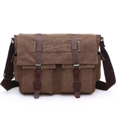 China Fully Protective Men's Shoulder Bag, 16 Inch Vintage Canvas Military Laptop Bag for Work and School, Multiple Pocket for sale