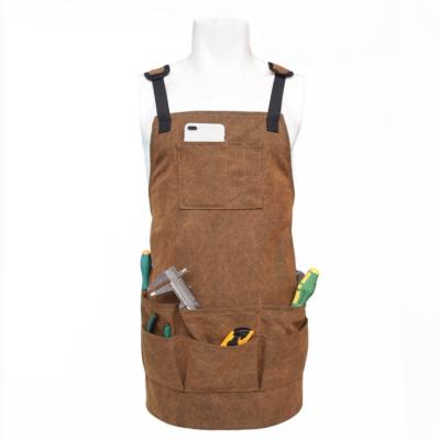 China Wholesale Fully Protective Heavy Duty Waxed Canvas Work Tool Apron With Tool Pockets for sale