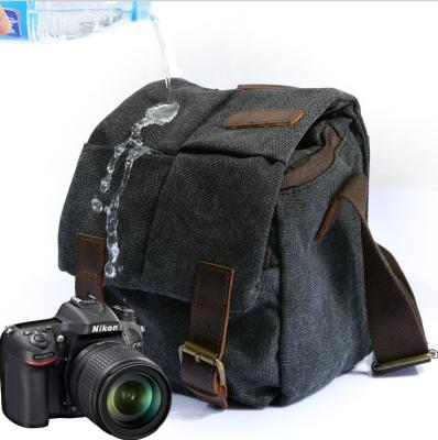 China Water Resistant Lightweight Custom Camera Bag Canvas Leather Trim Camera Messenger Bag for sale