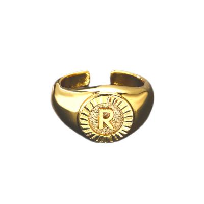 China TRENDY Fashion Letter Ring Copper Plated With 18K Gold Opening Design Adjustable Ring for sale