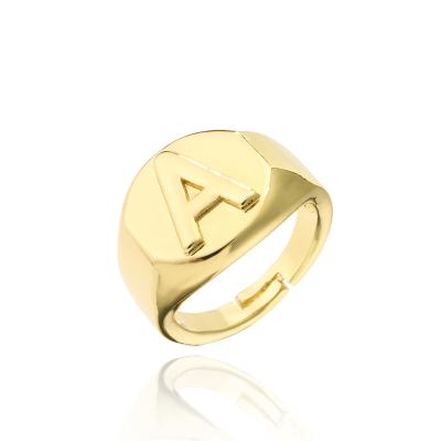 China FASHIONABLE Punk Hip Hop Ring Decoration 18K Gold Plated Diy Ring 26 English Letter Open Ring for sale