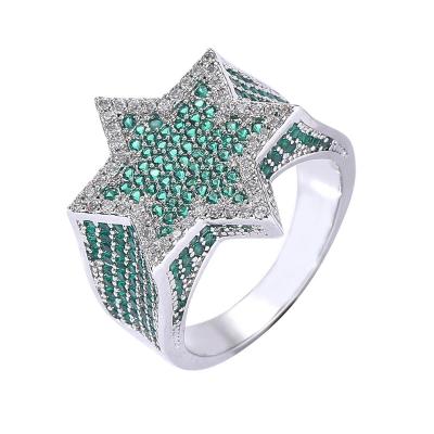 China TRENDY Hip Hop Ring For Men Stylish Six-pointed Star Zircon Ring Star Zircon Rap Fashion Accessories Ring for sale