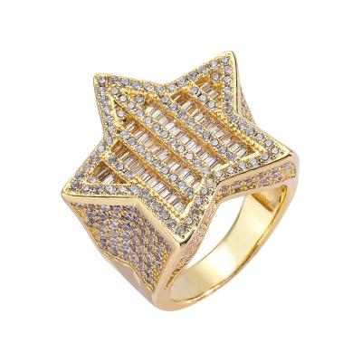 China TRENDY Hip Hop Ring For Men Stylish Five-pointed Star Zircon Ring Star Zircon Rap Fashion Accessories Ring for sale