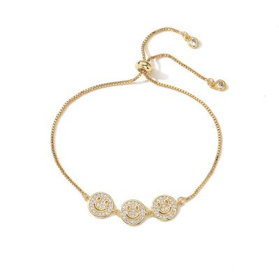 China Trendy Women FASHIONABLE Bracelet Ornaments 18K Gold Copper-plated Zircon With Three Laughter Link Bracelets for sale