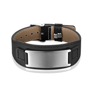 China Wholesale CLASSIC Manufacturer Spot Stainless Steel Cuff Bracelet Custom Engraved Genuine Leather Bracelet Men Women for sale