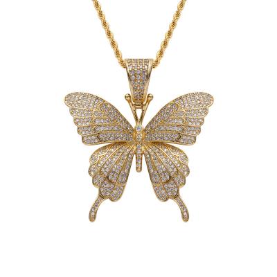 China Casual/Sports Necklace Pendant For Butterfly Hip-Hop Fashion Pendant Popular Sports Copper Zirconia Set Necklace for sale