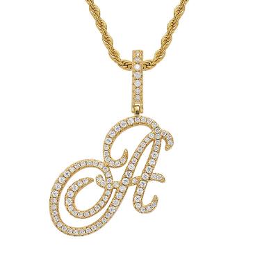 China Hip Hop Necklace English Alphabet Zirconia Copper Set Necklace Popular Sports Fashion Casual/Sporty Cursive Drop Pendants for sale