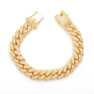 China New Hip-Hop 13mm Casual Punk Cuban Chain Necklace 18K Rhinestone Plated Necklace Bracelet / Sporty for sale