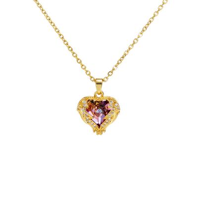 China TRENDY Necklace Pendant Hot Style Gold Plated And Studded With Love Crystal Clavicle Necklace for sale