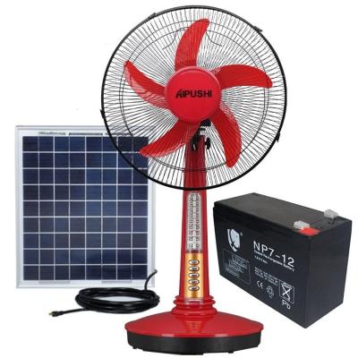 China 12V 5 cuchillas 12 pulgadas ventilador eléctrico de mesa con luz LED ventiladores solares recargables para el hogar en venta