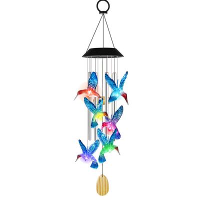 China Waterproof Solar Power Wind Chime with Color Changing Hummingbird and Butterfly Design for sale